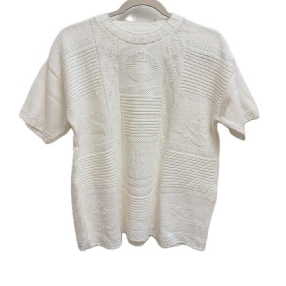 Vintage Cape Cod Sport Knit Short Sleeve Sweater in Off White
